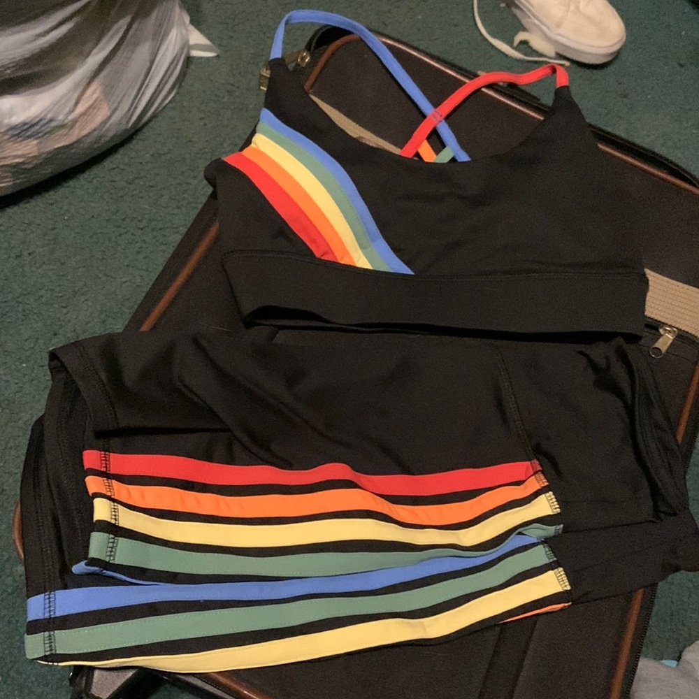 So- Rainbow and Black Sports Bra and Biker Short Set